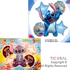 SET DE GLOBOS METALIZADO STITCH 5 UNIDADES X 1